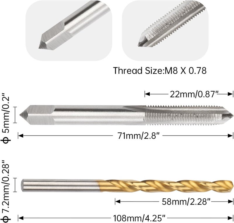 Winfox M2 x 0.4 Straight Flute Thread Tap and 1.6mm Twist Drill Bit Set, Metric Titanium Plated 6542 High Speed Steel Machine Screw Thread Tap Threading Drilling Tool - Image 1